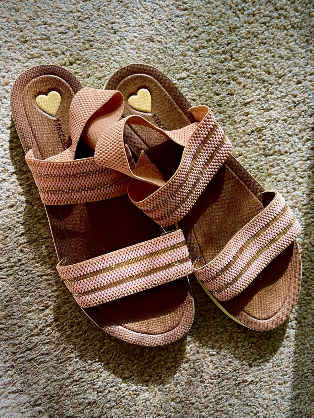T Tacardi Pink Gold Stretch Strap Comfort Sandals EU 41 US 10-11